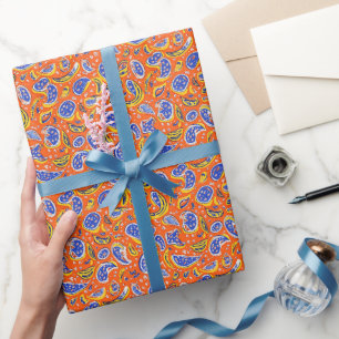 Abstract Oranje Paisley Pattern Cadeaupapier