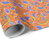 Abstract Oranje Paisley Pattern Cadeaupapier (Rol Hoek)