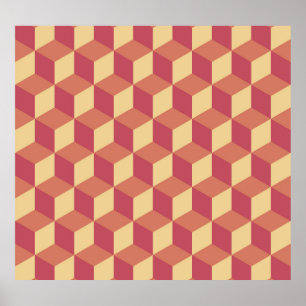 Abstract Oranje rode kubus patroon Poster