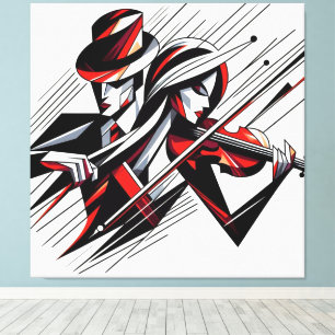 Abstract paar met viool canvas afdruk