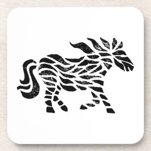 Abstract Paard Woodblock Print Bier Onderzetter