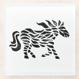 Abstract Paard Woodblock Print Glazen Onderzetter