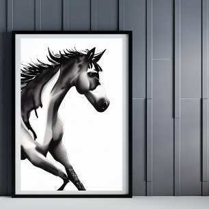 Abstract paard Zwart-wit Poster