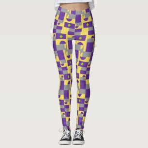 Abstract Paars geel patroon met halve cirkels Leggings