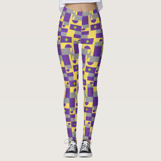 Abstract Paars geel patroon met halve cirkels Leggings