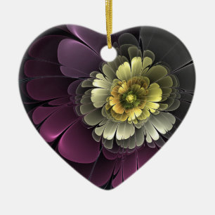 Abstract Paars Khaki Grijs Fractale Bloem Hart Keramisch Ornament