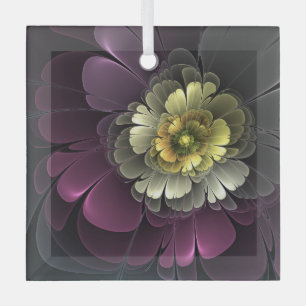 Abstract Paars Khaki Grijs Fractale Bloem Vierkant Glas Ornament