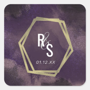 Abstract Paars Nep Goud Spat Water Bruiloft Suite Vierkante Sticker