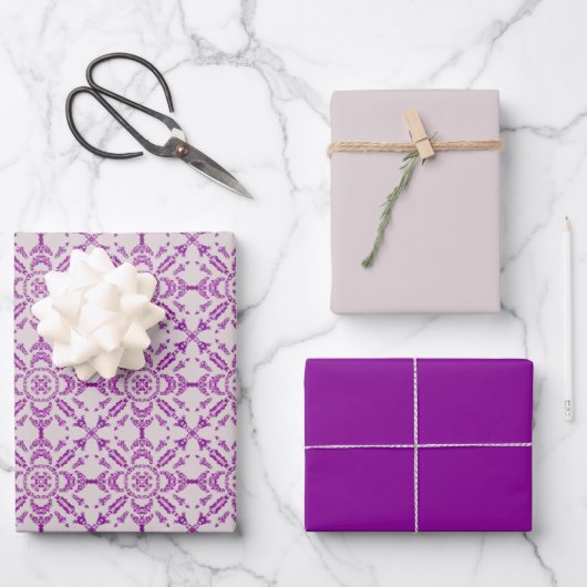 Abstract Paars Orchidee Bloem Ontwerp Patroon Kuns Inpakpapier Vel (Voorkant)