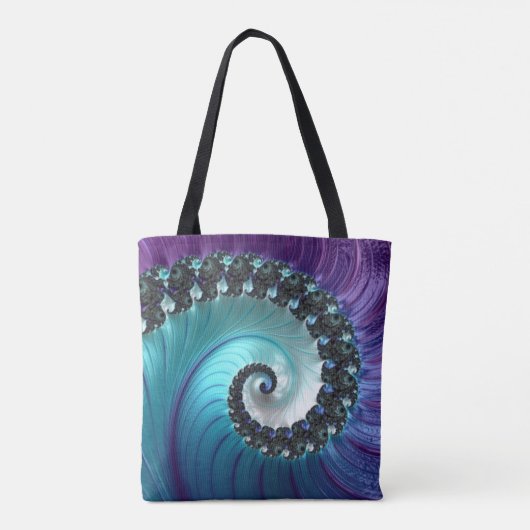 Abstract Paars Turquoise Gradient Spiral Fractal Draagtas (Achterkant)