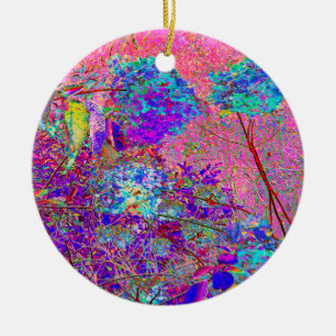 Abstract Paarse en Blauwe Hortensia met Magenta Keramisch Ornament