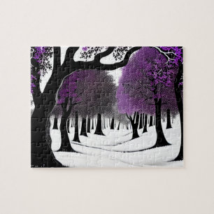 Abstract Paarse en Witte Kleurrijke Boomontwerp Legpuzzel