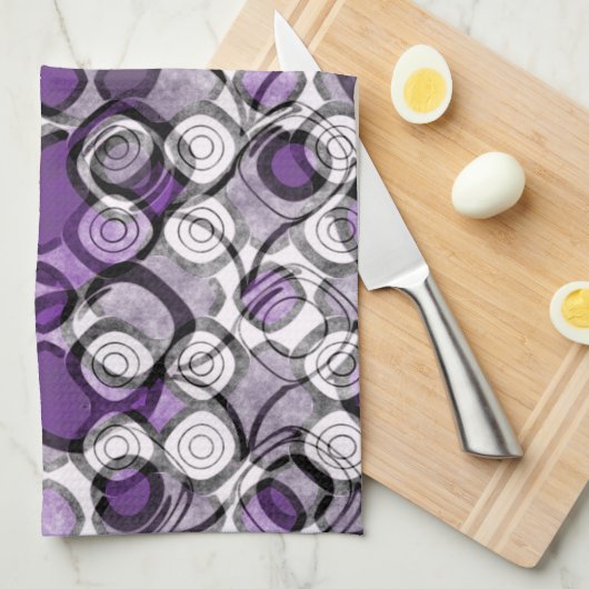 Abstract Paarse, grijze en zwarte cirkelpatroon Theedoek (Quarter Fold)