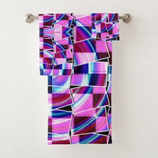 Abstract Paarse Roze Vierkantjes Geometrisch Patro Bad Handdoek