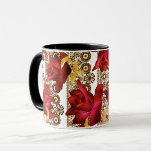 Abstract paarse rozen bloemen bloem lace vintage mok