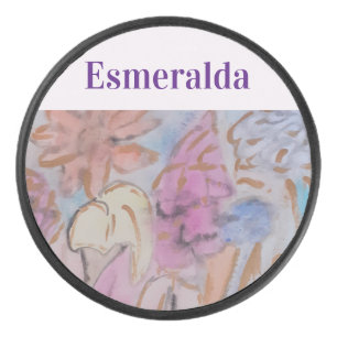 Abstract pastel bloemig gepersonaliseerd hockey puck