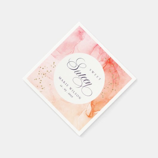 Abstract Pastel Roze Sinaasappel Sweet 16 Birthday Servet (Hoek)