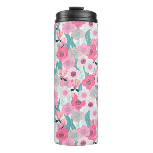 Abstract pastelbloempatroon. Mooie roze bloem Thermosbeker