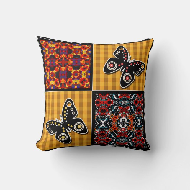 Abstract patchwork-quiltief retro- patroon kussen (Voorkant)