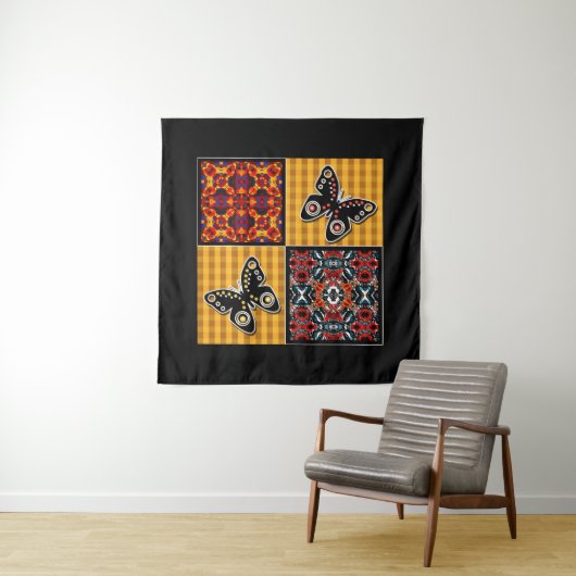 Abstract patchwork-quiltief retro- patroon wandkleed (In situ)