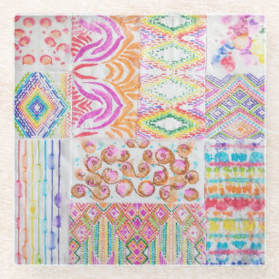 Abstract patchwork, waterverf tie kleurstofpatroon glazen onderzetter
