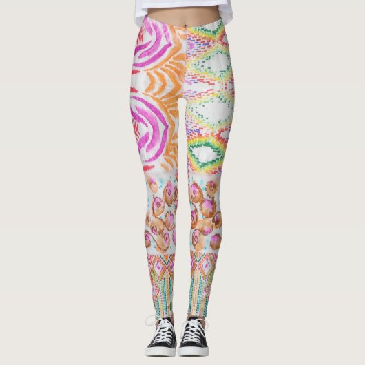 Abstract patchwork, waterverf tie kleurstofpatroon leggings (Voorkant)