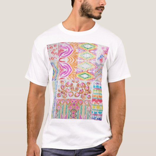 Abstract patchwork, waterverf tie kleurstofpatroon t-shirt (Voorkant)