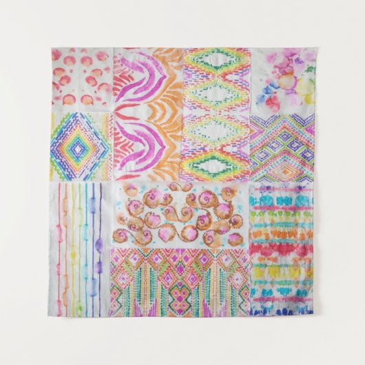 Abstract patchwork, waterverf tie kleurstofpatroon wandkleed (Voorkant)