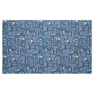 Abstract patroon 110122 - White on Indigo Blue Stof