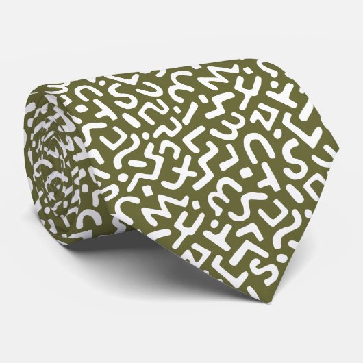 Abstract Patroon 170822 - Wit op Olive Drab Stropdas (Opgerold)