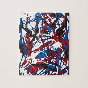 Abstract patroon blauw, rood, zwart, wit. Modern. Legpuzzel
