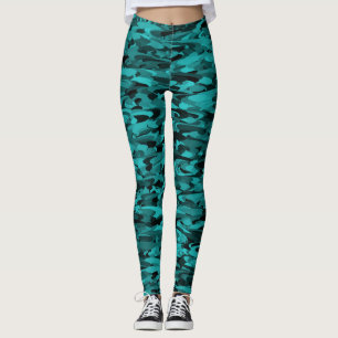 Abstract Patroon Blauwgroen Zwart Leggings
