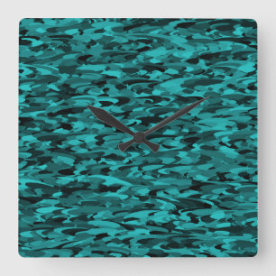 Abstract Patroon Blauwgroen Zwart Vierkante Klok