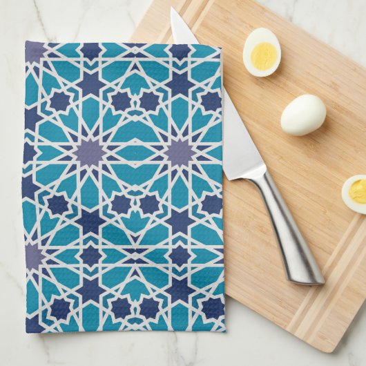 Abstract patroon in blauw en grijs theedoek (Quarter Fold)