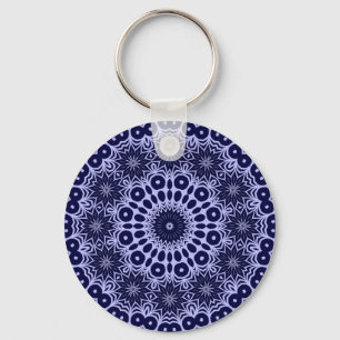 Abstract patroon in blauw en wit sleutelhanger