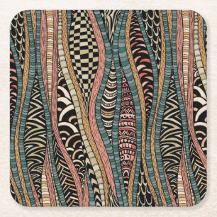 Abstract patroon in etnische stijl vierkante kartonnen onderzetter