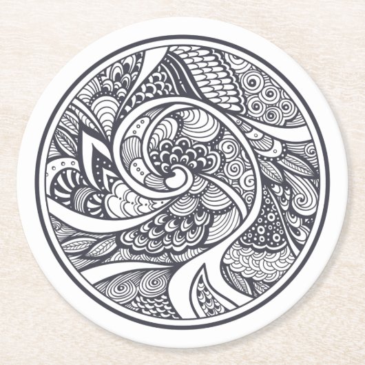 Abstract patroon in Zen-Doodle-stijl Ronde Kartonnen Onderzetter (Voorkant)