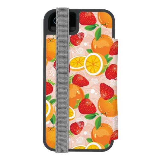 Abstract patroon met aardbei incipio iPhone portemonnee hoesje (Agenda Achterkant)