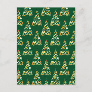 Abstract patroon met groene en gouden kerstbomen briefkaart