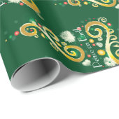Abstract patroon met groene en gouden kerstbomen cadeaupapier (Rol Hoek)