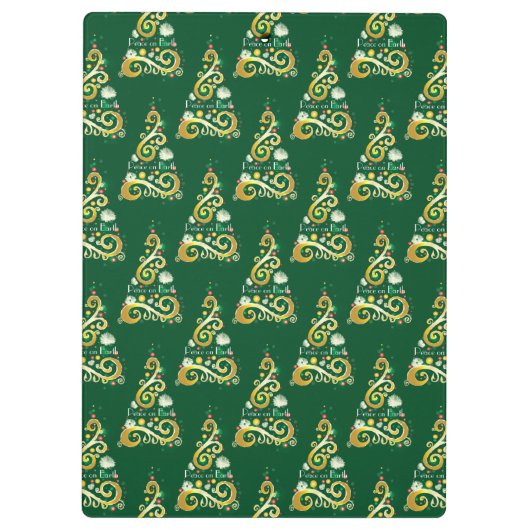 Abstract patroon met groene en gouden kerstbomen klembord (Achterkant)