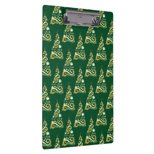 Abstract patroon met groene en gouden kerstbomen klembord (Rechts)
