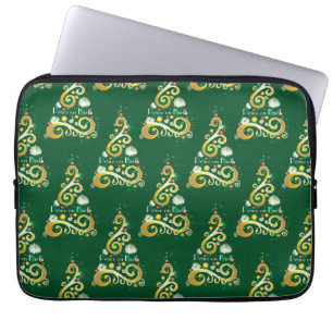 Abstract patroon met groene en gouden kerstbomen laptop sleeve