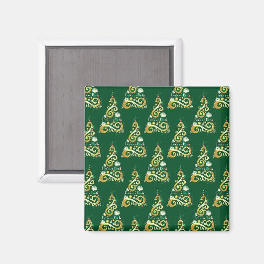 Abstract patroon met groene en gouden kerstbomen magneet (Voorkant / Achterkant)