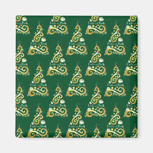 Abstract patroon met groene en gouden kerstbomen magneet (Voorkant)