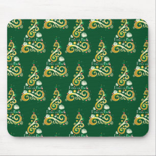 Abstract patroon met groene en gouden kerstbomen muismat
