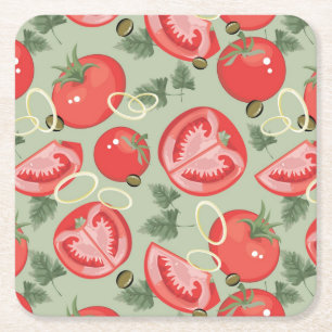 Abstract patroon met tomaat vierkante kartonnen onderzetter