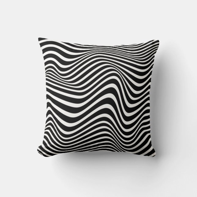 Abstract patroon met zwarte en witte golvende lijn kussen (Voorkant)
