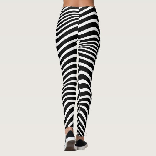 Abstract patroon met zwarte en witte golvende lijn leggings (Achterkant)