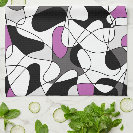 Abstract patroon - paars, grijs, zwart en wit. theedoek (Gevouwen)